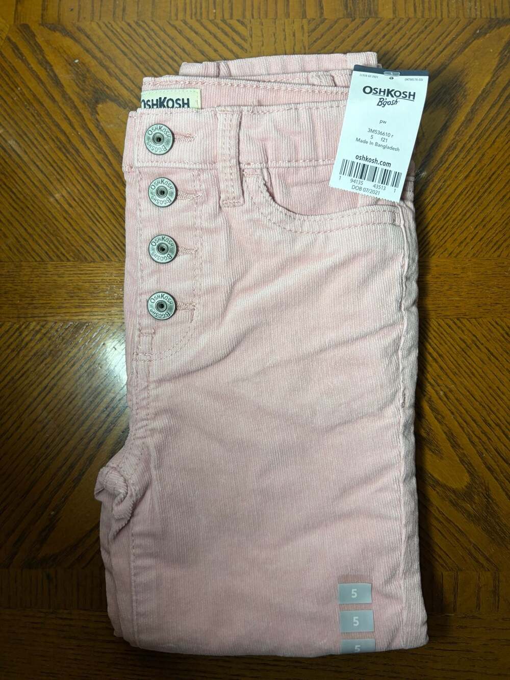 OshKosh B'gosh Girls Pink Corduroy Pants Size 5